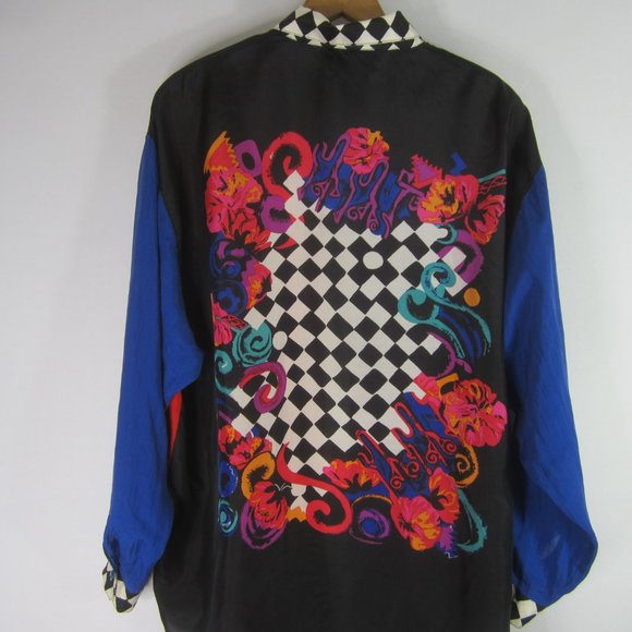 Carole Little 10 LS Colorblock Floral Silk Shirt - Picture 10 of 12